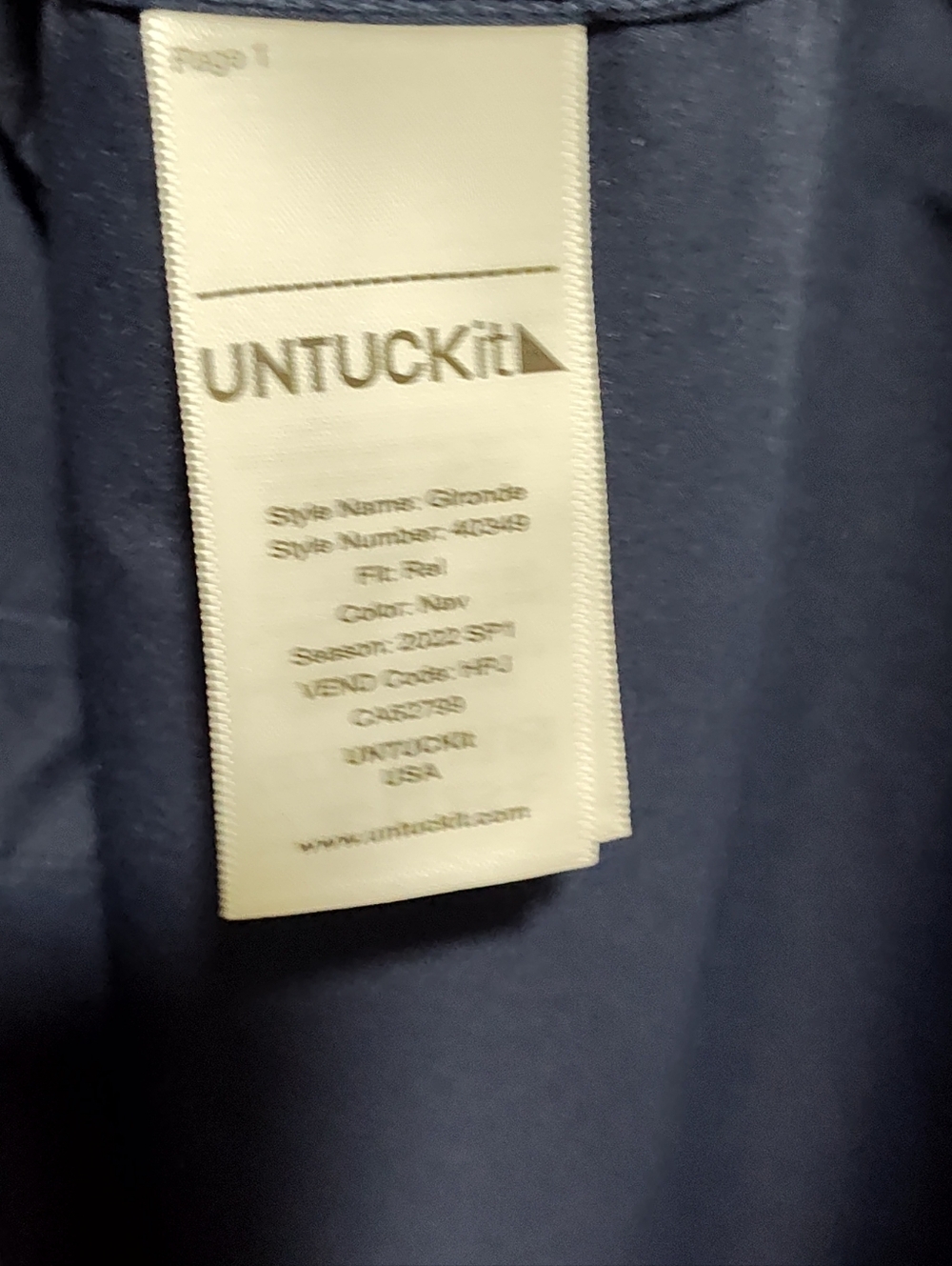 Untuckit Men's Size XL Relaxed Fit Gironde Navy Blue Button Down Long Sl Shirt - Picture 8 of 9